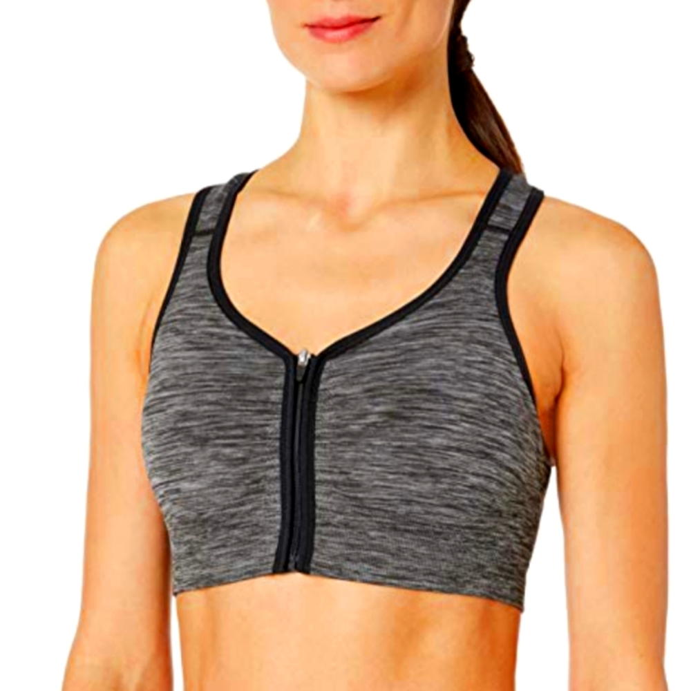 Jockey Women's Sports bra. zip front seamless Black or Space Dye Small
